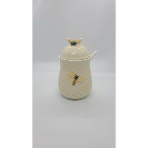 Maxcera Spring Collection Bee Honey Pot With Spoon Cream And Yellow